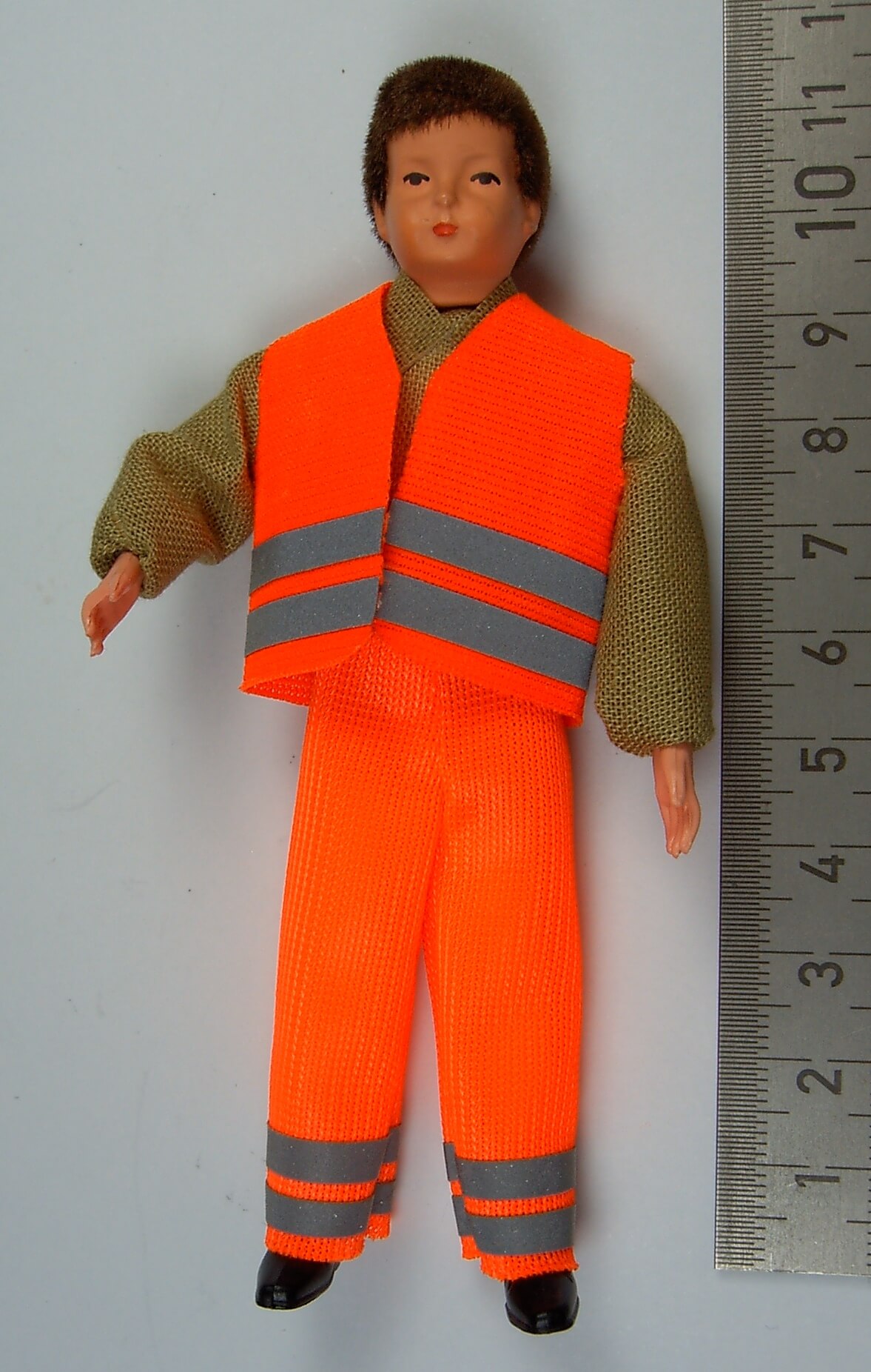 Biegepuppe Arbeiter 11cm hoch mit Warn-  Bekleidung (Hose