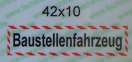 Textschild "Baustellenfahrzeug" 1-zeilig selbstklebende     