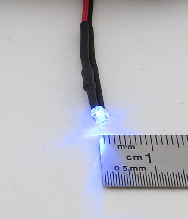 LED blau 1,8mm, klares Gehäuse, mit ca. 25cm Litzen, mit    