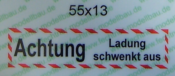 Textschild "ACHTUNG Ladung schwenkt aus" selbstklebende     