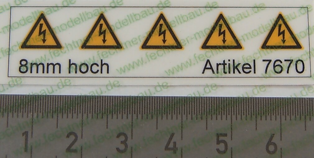 Warndreieck-Symbole-Set 8mm hoch, 5 Symbole, gelb/schwarz
