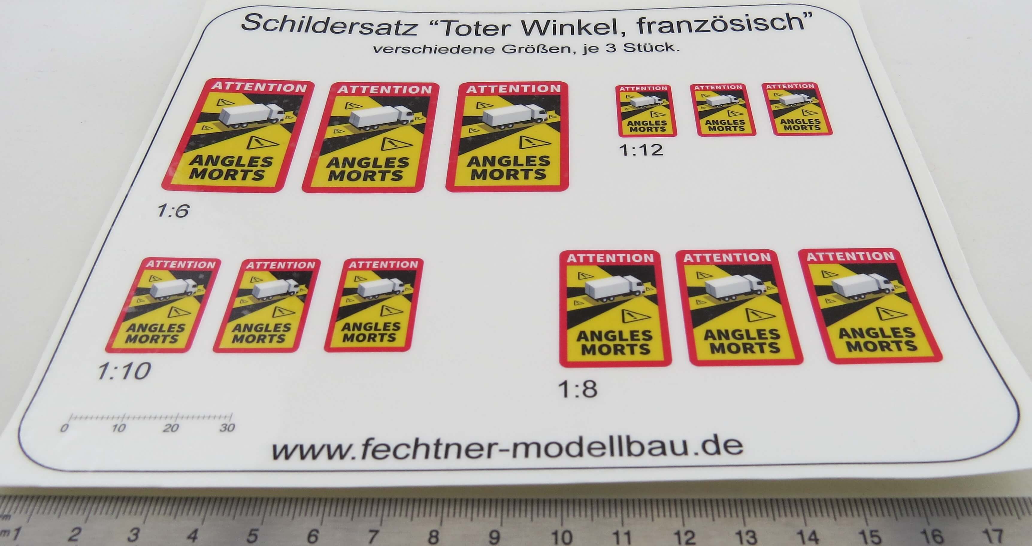 Aufkleber Warnschild "Toter Winkel"  aus selbstklebender wei