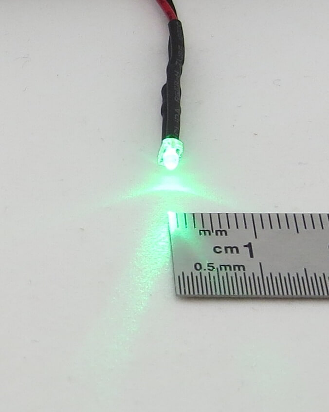 LED grün 1,8mm, klares Gehäuse, mit ca. 25cm Litzen, mit    