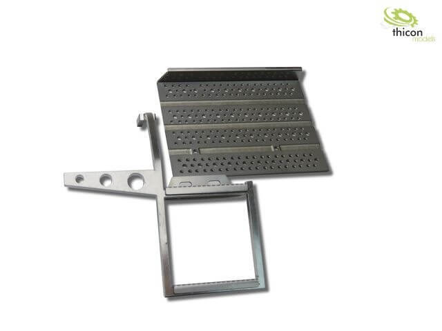 Abdeckblech mit Stufe aus V2A. Passend zu Tamiya-Fahrwerk