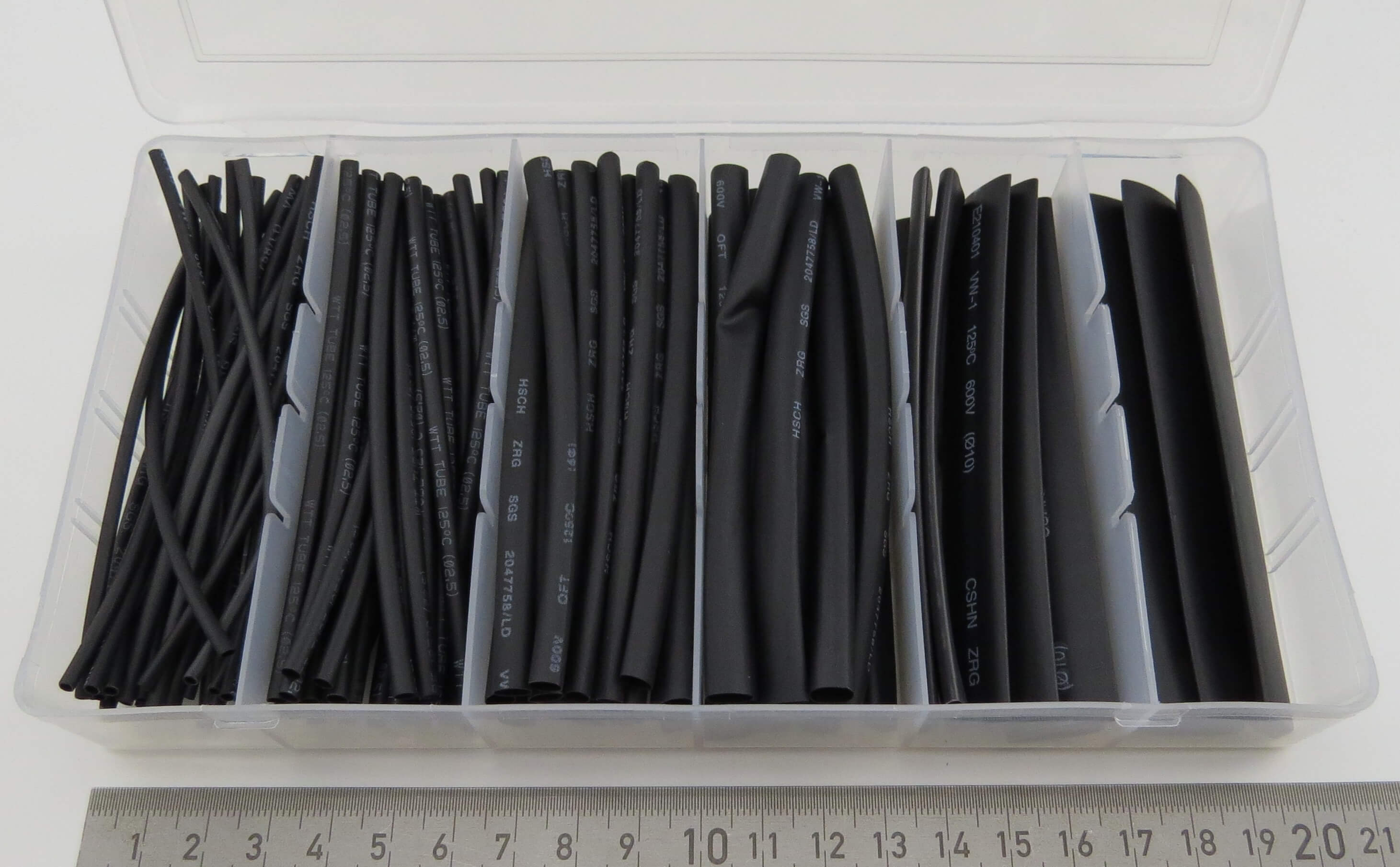 Schrumpfschlauch-Sortiment. Diverse Größen, je 100mm lang