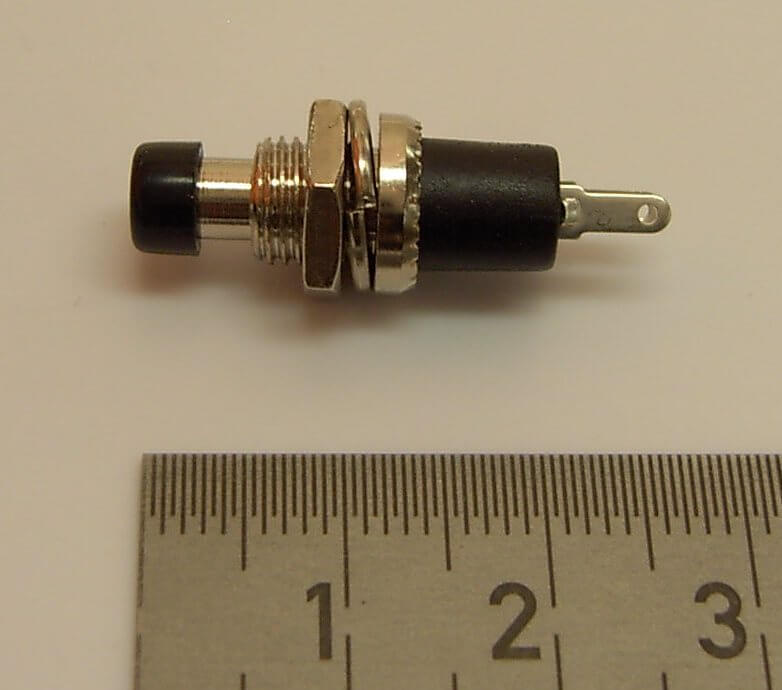 1 Miniatur-Drucktaster, Schliesser, schwarz. Einbau in 7mm  