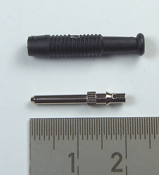 1 Labor-Stecker, 2mm-Steckkontakt, 1-polig. Schwarzer Griff