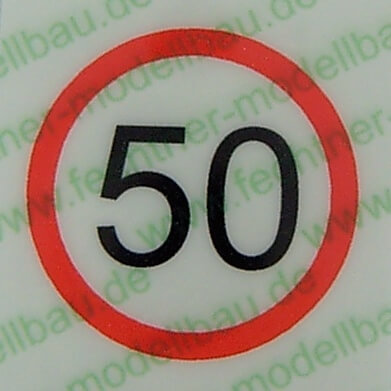 Geschwindigkeitsschild weiss/rot (50) 10mm Durchmesser      