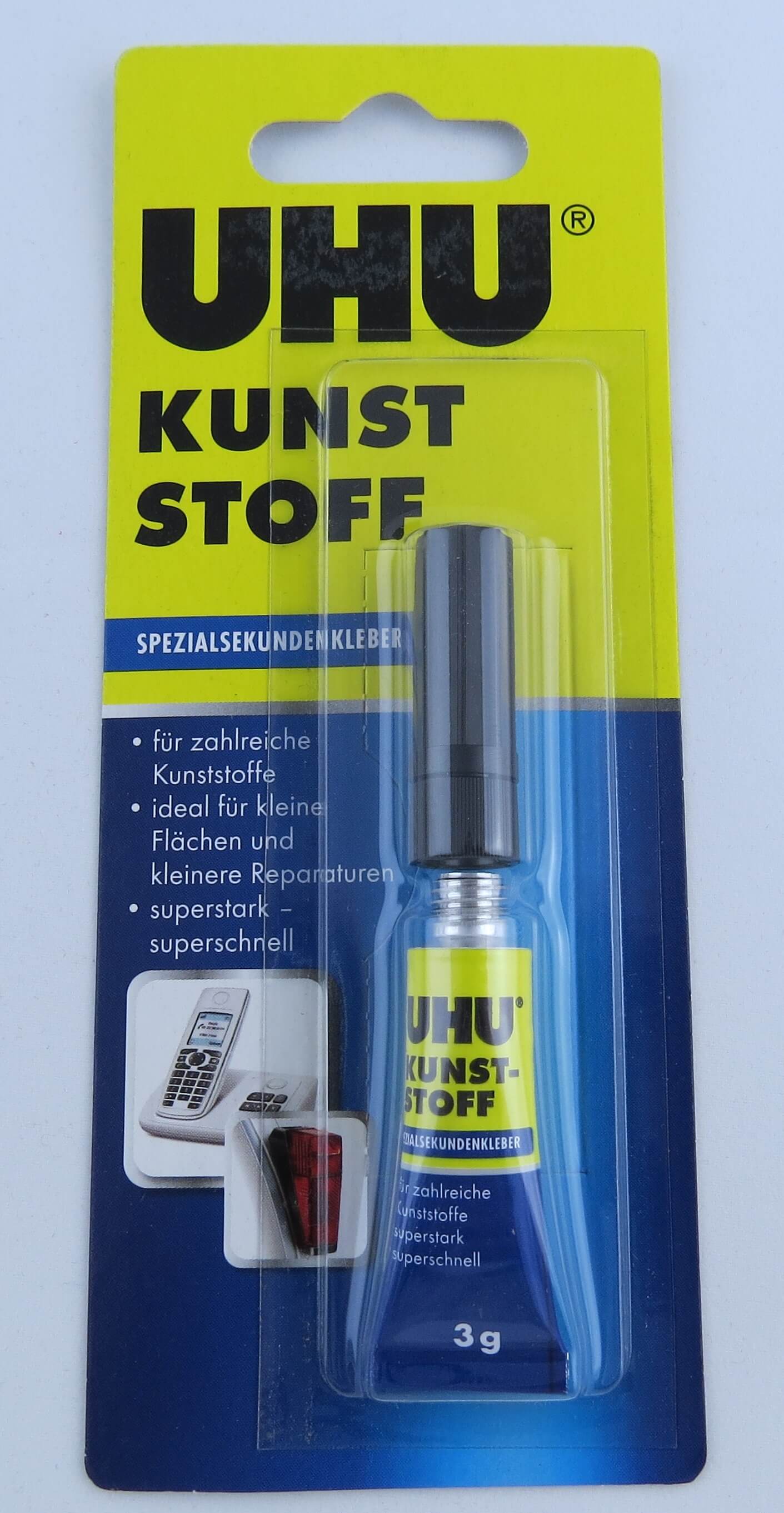 1x UHU Kunststoff Sekundenkleber. 3gr.-Tube. Für zahlreiche