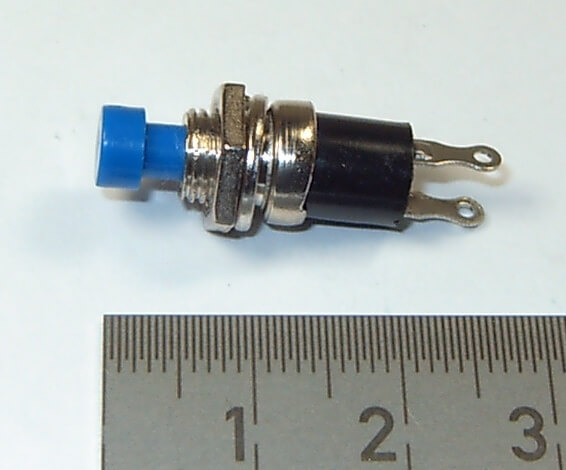 1 Miniatur-Drucktaster, Schliesser, blau. Mit Mutter und    