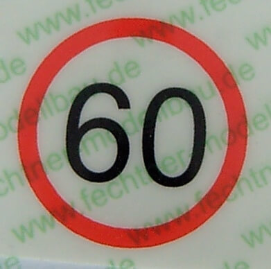 Geschwindigkeitsschild weiss/rot (60) 12,5mm Durchmesser    