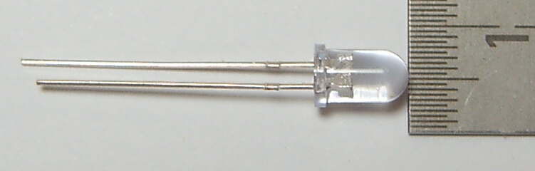 1x LED blau (Bauform rund 5mm), 15°. 2,7-3,8V, max. 30mA