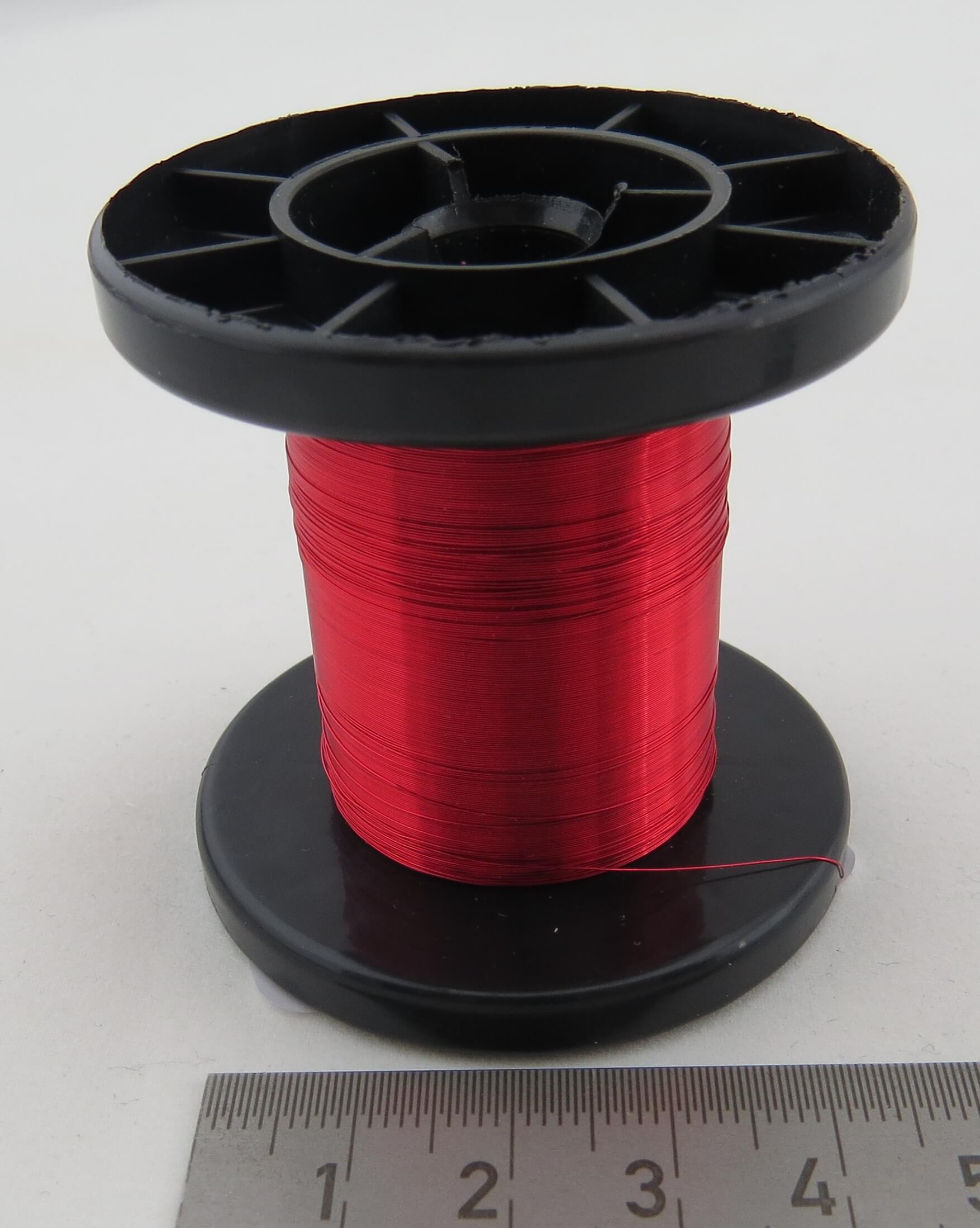 100m Kupferlackdraht, ROT, auf Spule. Kräftige Farbe