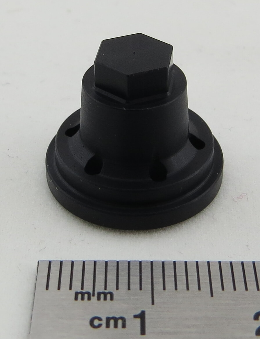 Naben-Deckel, Alu schwarz mit Dom und 6kant-Abschluß