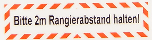 Textschild "Rangierabstand 2m" 1-zeilig  selbstklebende     