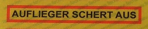 Aufkleber REFLEX-Warnschild "AUFLIEGER." aus                