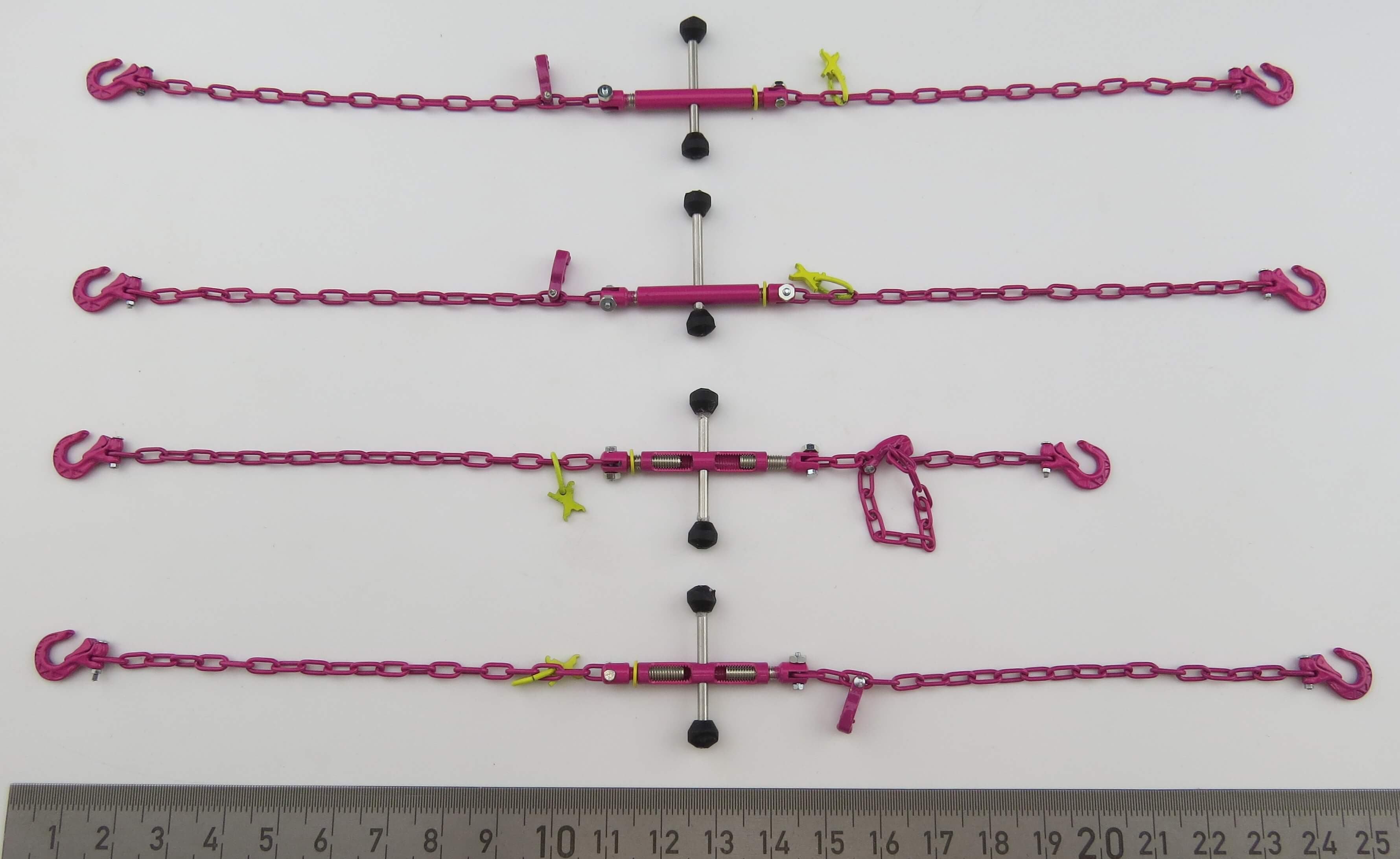 Zurrketten mit Knebel und Haken, pink. 4 Stück mit Verkürz  