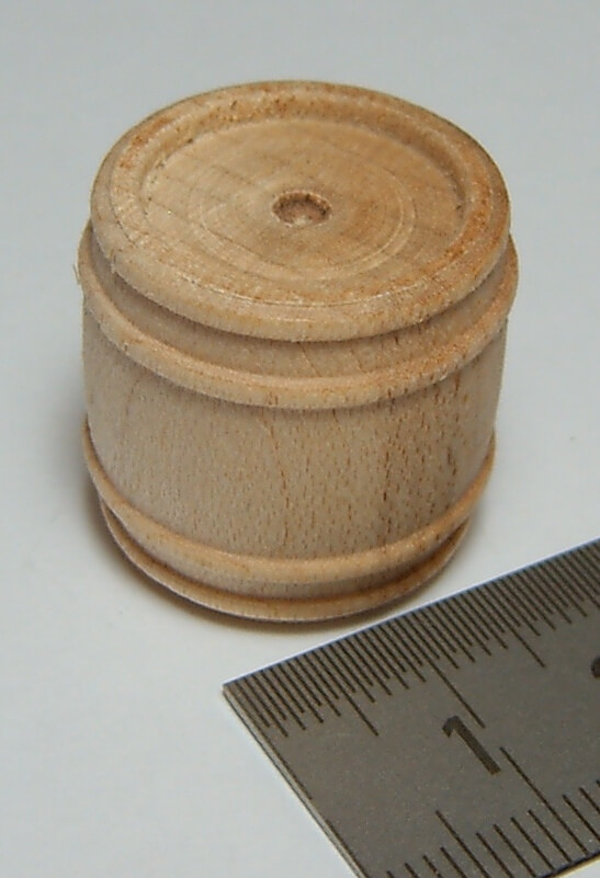 1 Holz-Fass 21mm Höhe, 4 erhabene Ringe. Durchmesser 2,2cm  