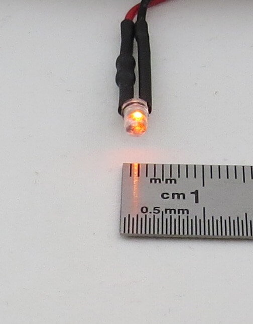 LED orange 3mm, klares Gehäuse, mit ca. 20-25cm Litzen,mit  