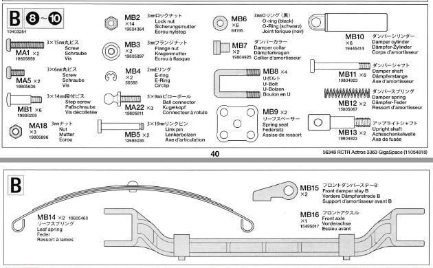 1 Metallteilebeutel B. Für ACTROS 3363 von Tamiya.          