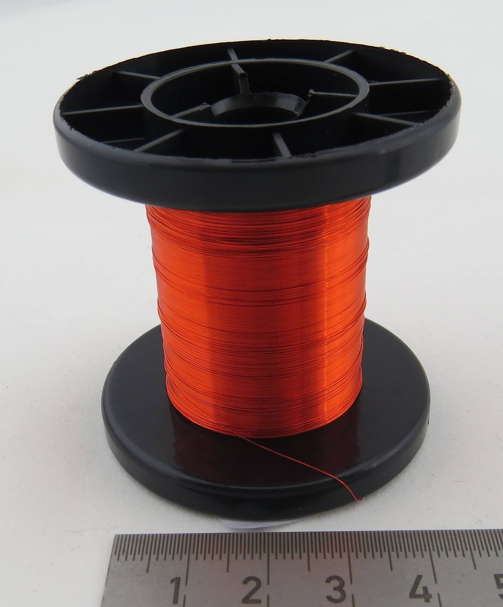 100m Kupferlackdraht, ORANGE, auf Spule. Kräftige Farbe