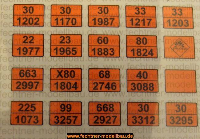 1 gedruckte Gefahrguttafel (Maßst. 1/12) Gefahrguttafel mit 