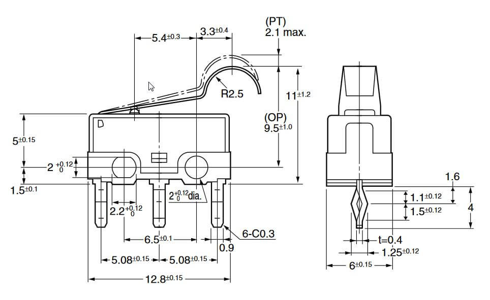 1 Microschalter 3-polig. Umschalter. Als Endlagenschalter ge