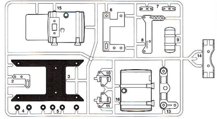 1 Spritzguss-Teilesatz Q-Teile, schwarz. Für Scania R620