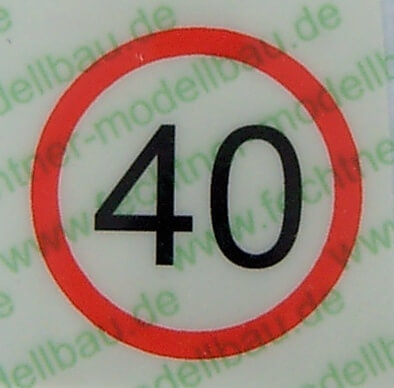 Geschwindigkeitsschild weiss/rot (40) 10mm Durchmesser      