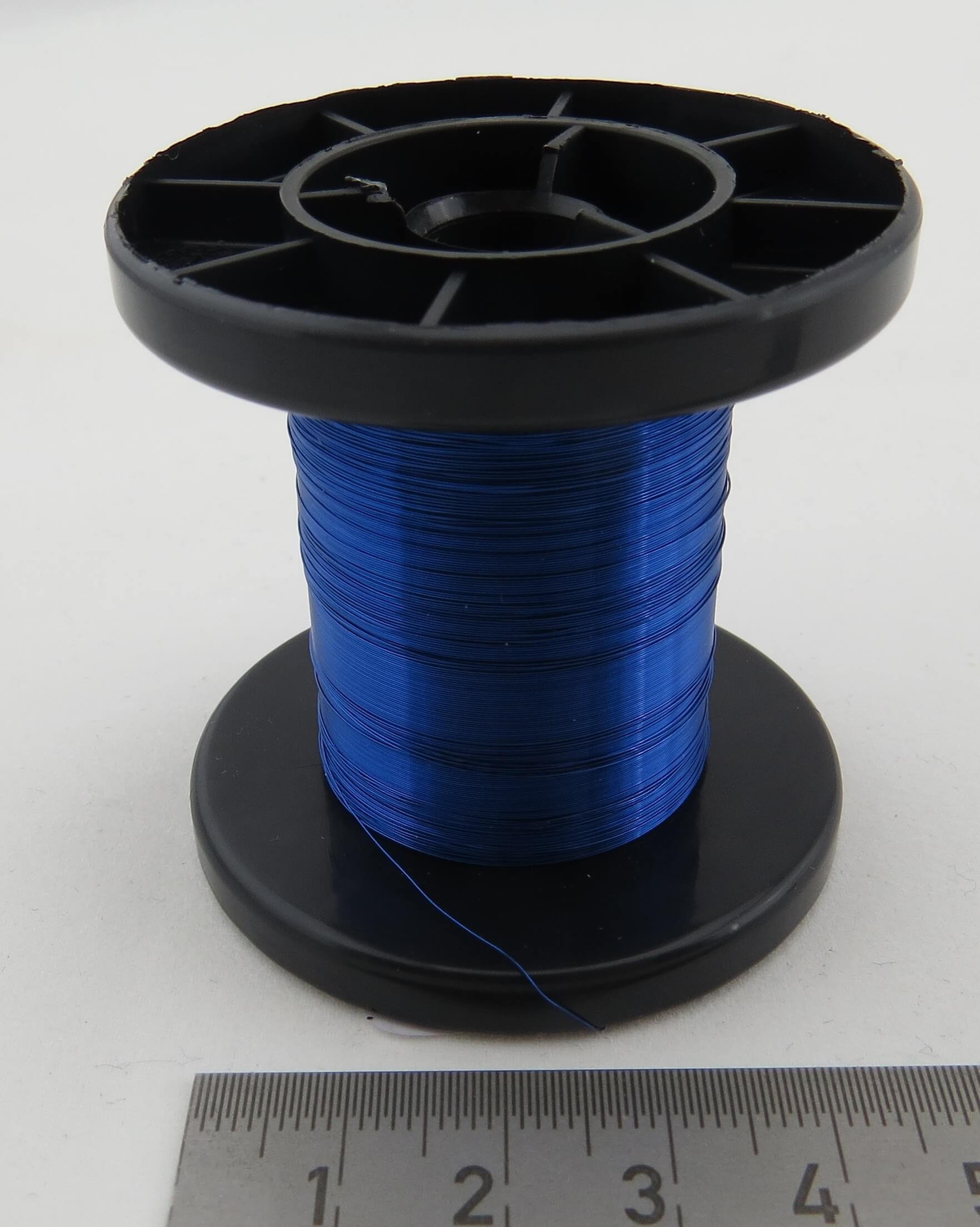 100m Kupferlackdraht, BLAU, auf Spule. Kräftige Farbe