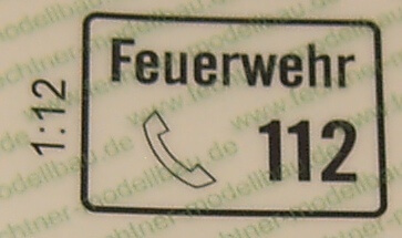 1 Feuerwehr-112-Schild 29x21mm, 1:12. Selbstklebendes       