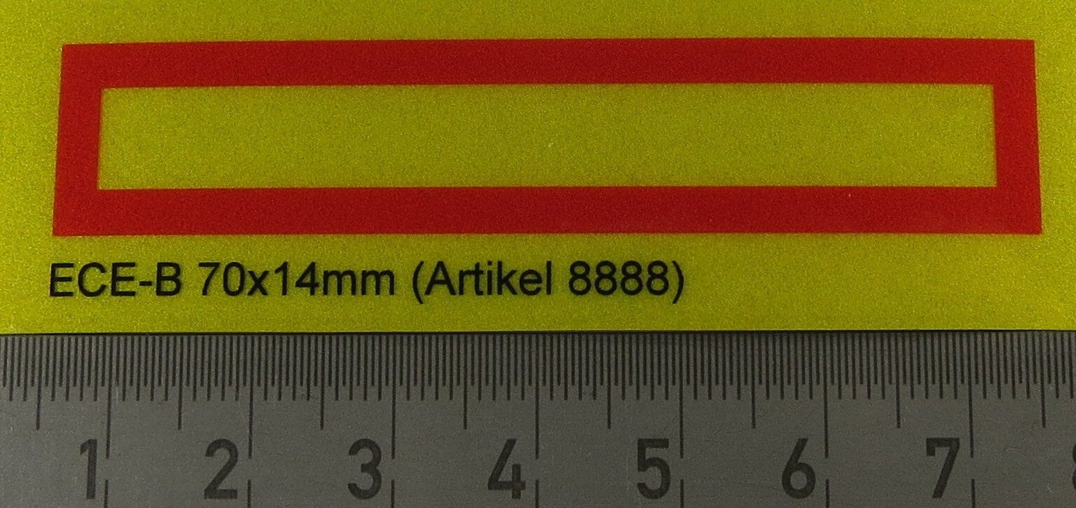1x ECE70-B-Aufkleber. Heckmarkierung aus gelb               
