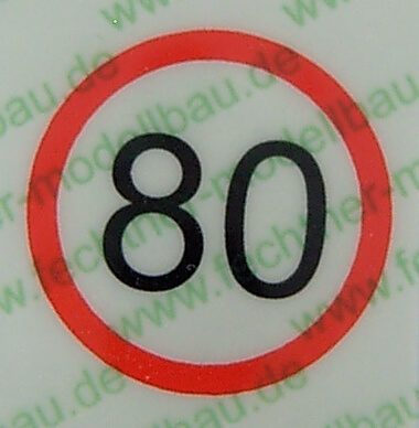 Geschwindigkeitsschild weiss/rot (80) 12,5mm Durchmesser    