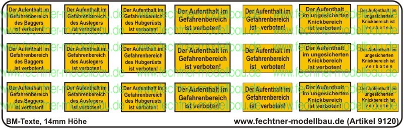 1 Warn-Symbole-Set 14mm hoch, BM-Texte1, je 3x 7 Symbole,   