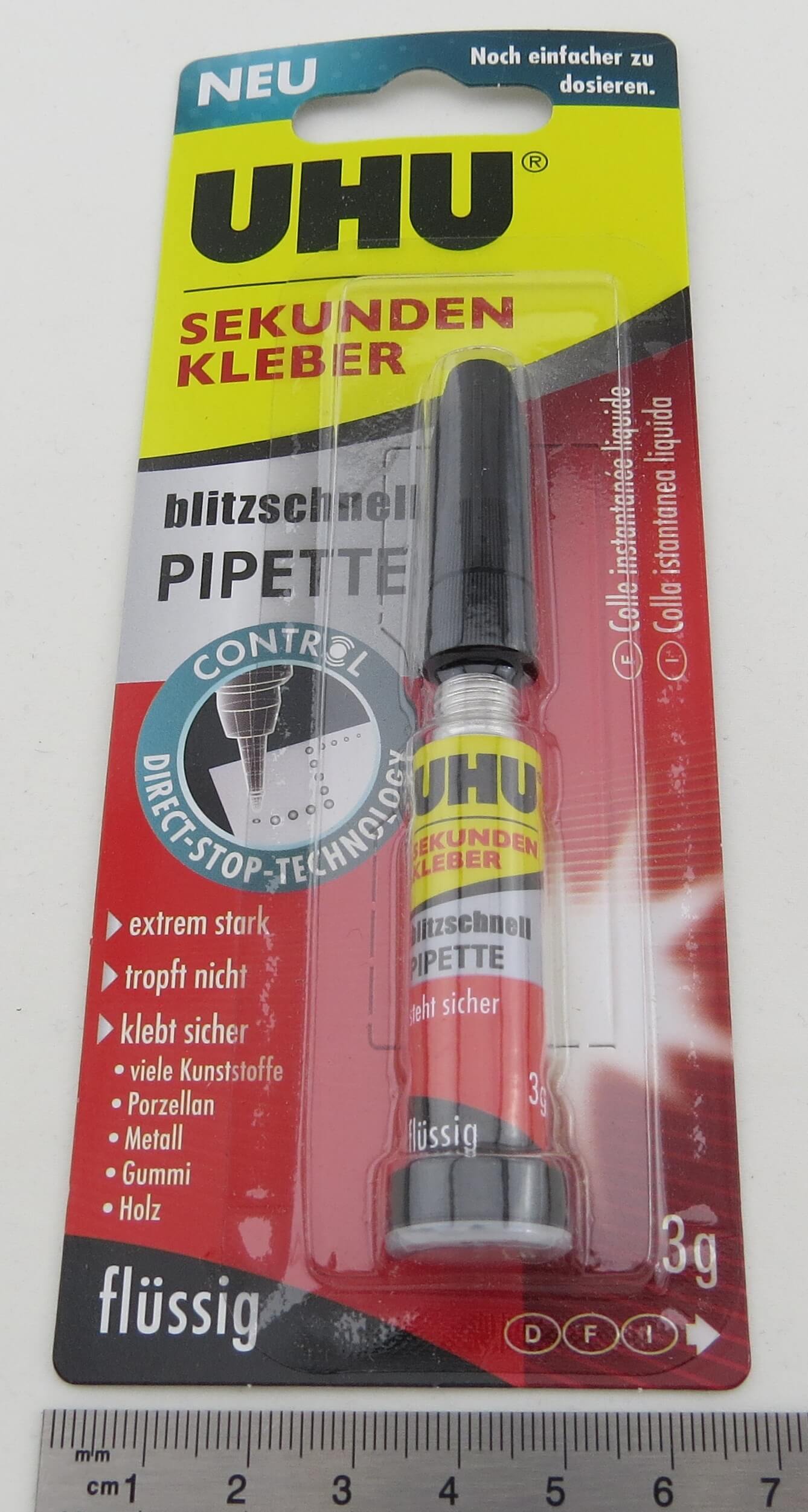 1x UHU blitzschnell Sekundenkleber. 3gr.-Pipette. Feine